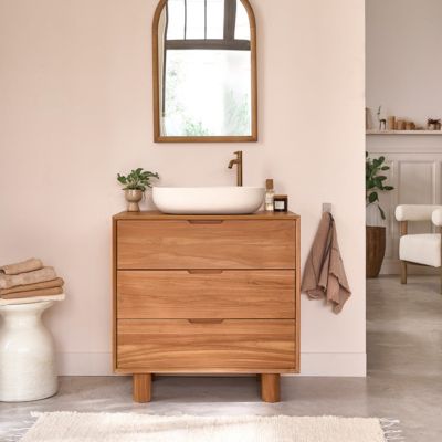 Meuble sous vasque en teck massif 80 cm