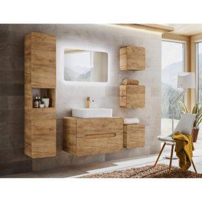 Meuble sous vasque ERBANO  2 tiroirs  80 cm  Coloris chene clair  Pratique et élégant