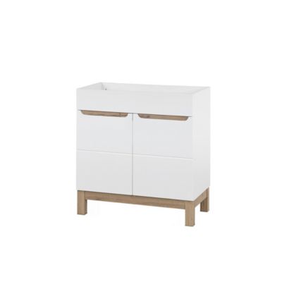 Meuble sous vasque ERMANO  Chene clair et blanc brillant  80x84 cm  1 porte  À poser