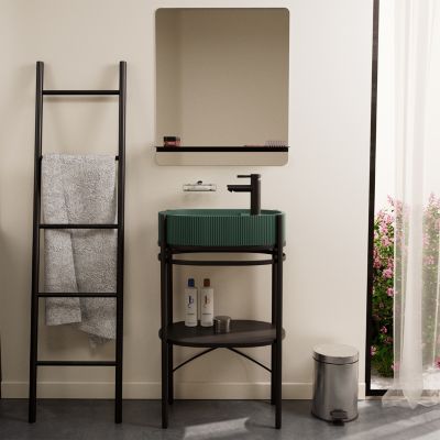 Meuble sous vasque et vasque l.55 cm métal et béton vert effet moucheté PAO