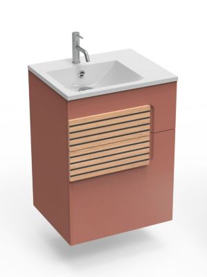 Meuble sous vasque faible largeur l.55 cm 1 tiroir terracotta + plan vasque en Céramyl®, Decotec Archi