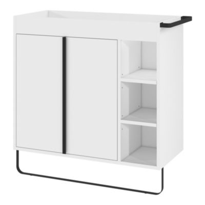Meuble sous vasque faible profondeur à poser l.85 x H.82 x P.36 cm, blanc, avec porte-serviettes, GoodHome Maza