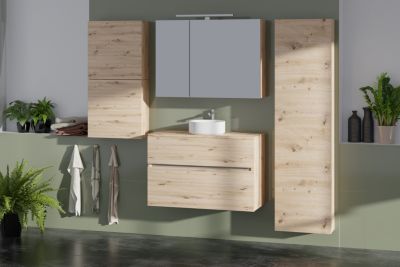 Meuble sousvasque faible profondeur à suspendre Calao aspect chêne