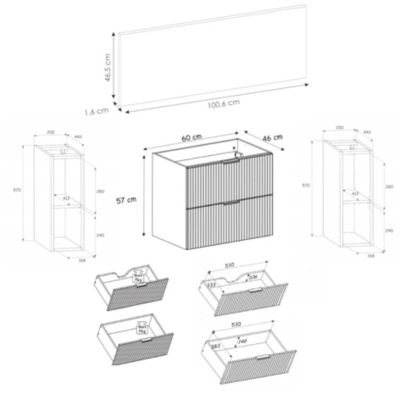 Meuble sous vasque FLOW CACHEMIRE 100 cm avec 2 x l'étagères - extensions et plan CHÊNE