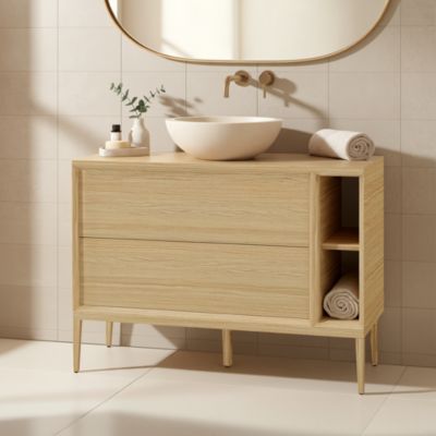Meuble sous vasque GoodHome Avela placage chêne 100 cm + plan de toilette Avela 120 cm + niche 20 cm + pieds