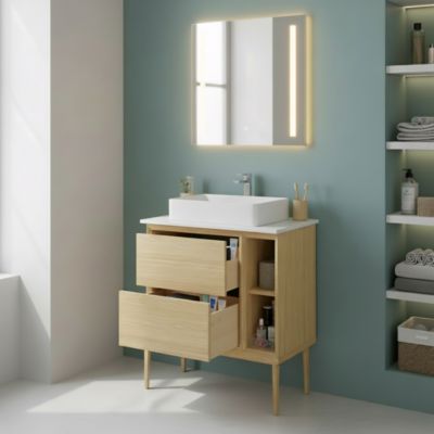Meuble sous vasque GoodHome Avela placage chêne 60 cm + plan de toilette Avela 80 cm + niche 20 cm + pieds