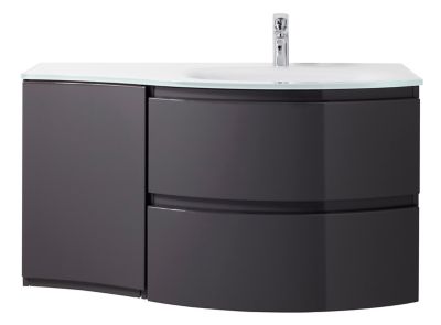 Meuble sous vasque gris anthracite Vague 104 cm + complément gauche + plan vasque en verre