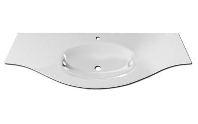 Meuble sous vasque gris clair Vague 138 cm + complément gauche et droit + plan vasque en verre