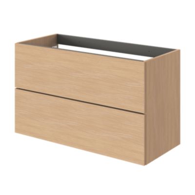 Meuble sous vasque l.100 x H.60 x P.45 cm, 2 tiroirs sans poignées, effet chêne, Kentia