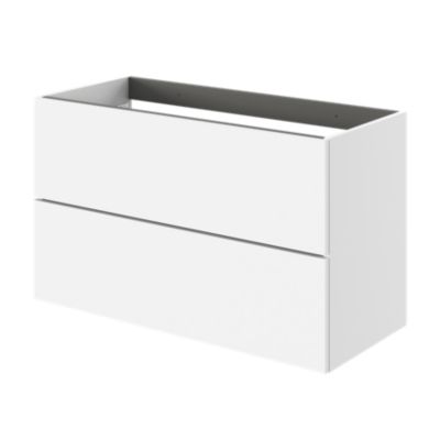 Meuble sous vasque l.100 x H.60 x P.45 cm, blanc mat, 2 tiroirs sans poignées, Kentia