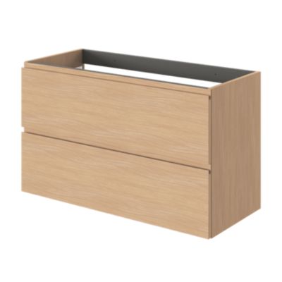 Meuble sous vasque l.100 x H.60 x P.45 cm, effet chêne, 2 tiroirs avec poignées intégrées, Kentia
