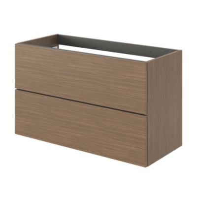 Meuble sous vasque l.100 x H.60 x P.45 cm, effet noyer, 2 tiroirs sans poignées, Kentia