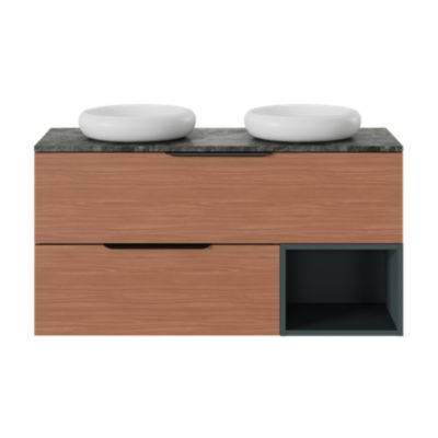 Meuble sous vasque l.120 x H.30 x P.45 cm, 1 tiroir sans poignée, effet noyer, Kentia