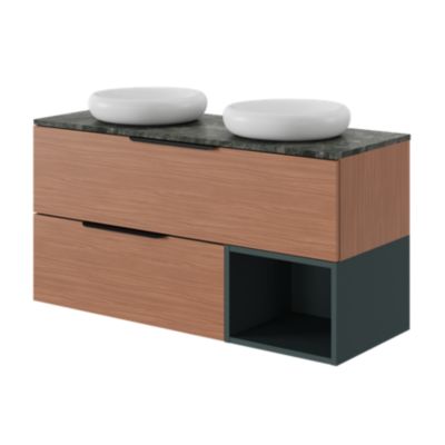 Meuble sous vasque l.120 x H.30 x P.45 cm, 1 tiroir sans poignée, effet noyer, Kentia