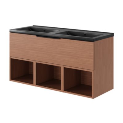 Meuble sous vasque l.120 x H.30 x P.45 cm, 1 tiroir sans poignée, effet noyer, Kentia