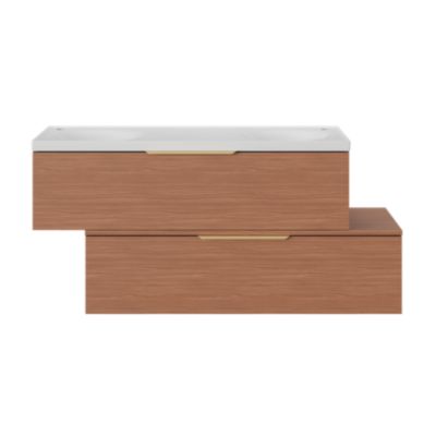 Meuble sous vasque l.120 x H.30 x P.45 cm, 1 tiroir sans poignée, effet noyer, Kentia