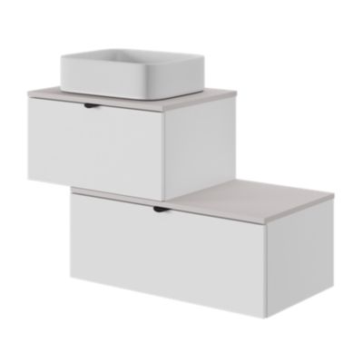 Meuble sous vasque l.60 x H.30 x P.45 cm, 1 tiroir sans poignée, blanc mat, Kentia