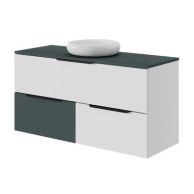Meuble sous vasque l.60 x H.30 x P.45 cm, 1 tiroir sans poignée, blanc mat, Kentia
