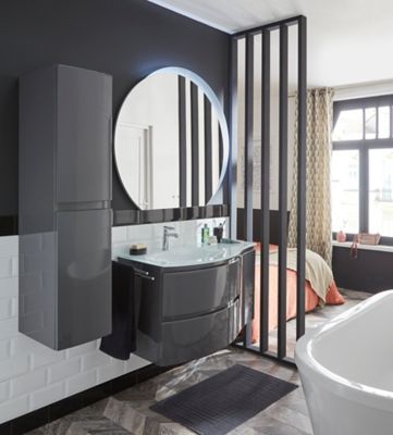 Meuble sous vasque l.69 cm, gris anthracite, Vague