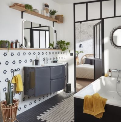 Meuble sous vasque l.69 cm, gris anthracite, Vague