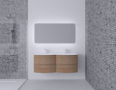 Meuble sous vasque l.69 x H.55 x P.51 cm, effet bois, Vague