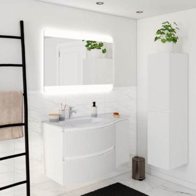 Meuble sous vasque l.69 x H.55 x P.52 cm, blanc mat strié, Vague