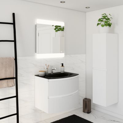 Meuble sous vasque l.69 x H.55 x P.52 cm, blanc mat strié, Vague