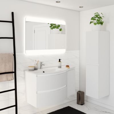 Meuble sous vasque l.69 x H.55 x P.52 cm, blanc mat strié, Vague