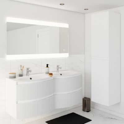 Meuble sous vasque l.69 x H.55 x P.52 cm, blanc mat strié, Vague
