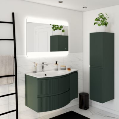 Meuble sous vasque l.69 x H.55 x P.52 cm, vert mat strié, Vague