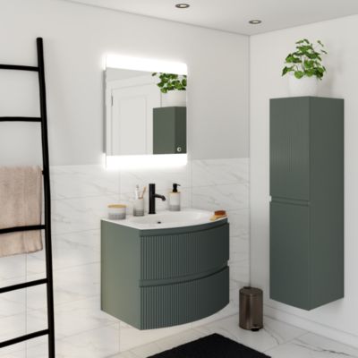 Meuble sous vasque l.69 x H.55 x P.52 cm, vert mat strié, Vague
