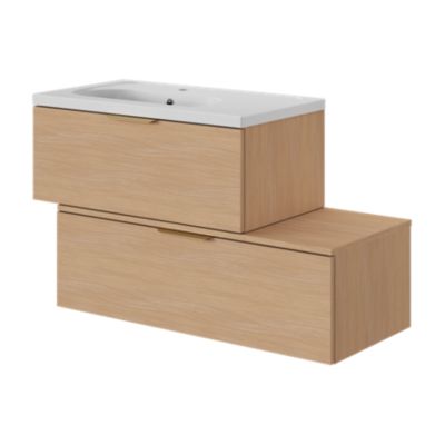 Meuble sous vasque l.80 x H.30 x P.45 cm, effet chêne, 1 tiroir sans poignée, Kentia