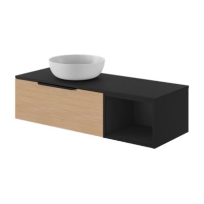 Meuble sous vasque l.80 x H.30 x P.45 cm, effet chêne, 1 tiroir sans poignée, Kentia