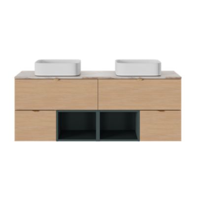 Meuble sous vasque l.80 x H.30 x P.45 cm, effet chêne, 1 tiroir sans poignée, Kentia