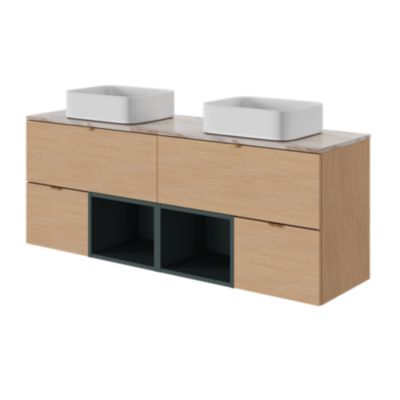 Meuble sous vasque l.80 x H.30 x P.45 cm, effet chêne, 1 tiroir sans poignée, Kentia