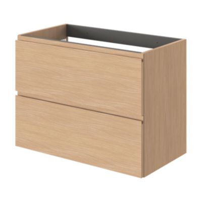 Meuble sous vasque l.80 x H.60 x P.45 cm, effet chêne, 2 tiroirs avec poignées intégrées, Kentia