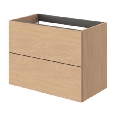 Meuble sous vasque l.80 x H.60 x P.45 cm, effet chêne, 2 tiroirs sans poignées, Kentia