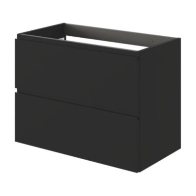 Meuble sous vasque l.80 x H.60 x P.45 cm, noir mat, 2 tiroirs avec poignées intégrées, Kentia