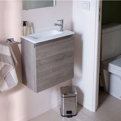 Meuble sous vasque lavemains décor chêne fumé Calao 45 cm Castorama