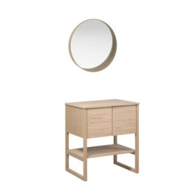 Meuble sous vasque plaqué chêne    ATOLL 70cm + miroir rond