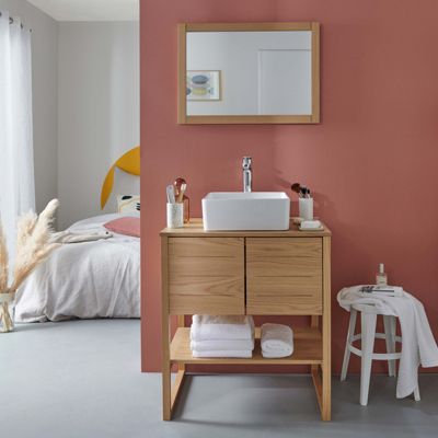 Meuble sous vasque plaqué chêne    ATOLL 70cm + vasque + miroir carré