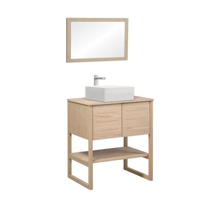 Meuble sous vasque plaqué chêne    ATOLL 70cm + vasque + miroir carré