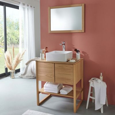 Meuble sous vasque plaqué chêne    ATOLL 70cm + vasque + miroir carré