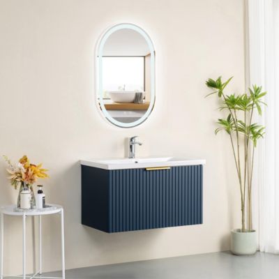 Meuble sous vasque prémonté 1 tiroir bleu 80 cm STRIA - bain-bain