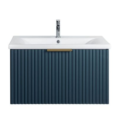 Meuble sous vasque prémonté 1 tiroir bleu 80 cm STRIA - bain-bain