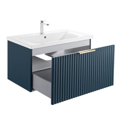 Meuble sous vasque prémonté 1 tiroir bleu 80 cm STRIA - bain-bain