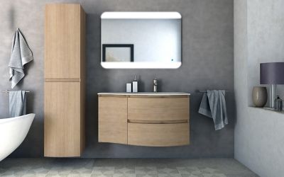 Meuble Sous Vasque A Suspendre Cooke Lewis Vague Decor Chene Naturel 104 Cm Plan Vasque En Verre Blanc Meuble Complement Gauche Castorama