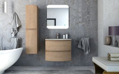 Meuble Sous Vasque A Suspendre Cooke Lewis Vague Decor Chene Naturel 69 Cm Plan Vasque En Resine Blanc Castorama