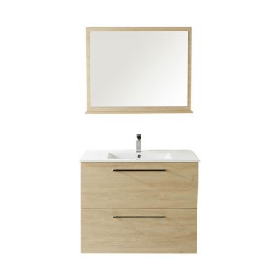 Meuble Sous Vasque A Suspendre Noe Decor Bois Naturel L 80 Cm Plan Vasque Miroir Castorama