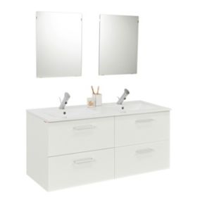 Meuble sous vasque à suspendre Pyxis blanc 120 cm + plan vasque en céramique blanc + 2 miroirs